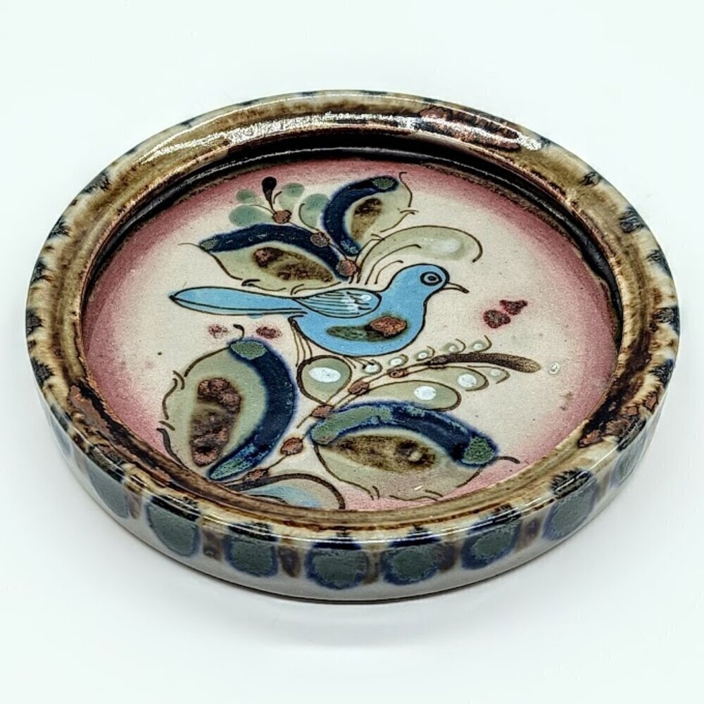 Ken Edwards Pottery Tonala Bird Floral Ceramic Round Dish